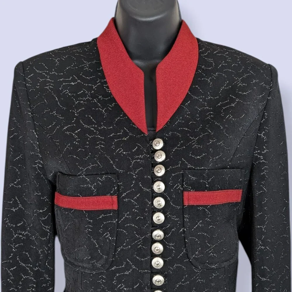 Black & Red Metallic Buttoned Jacket - Picture 3 of 9